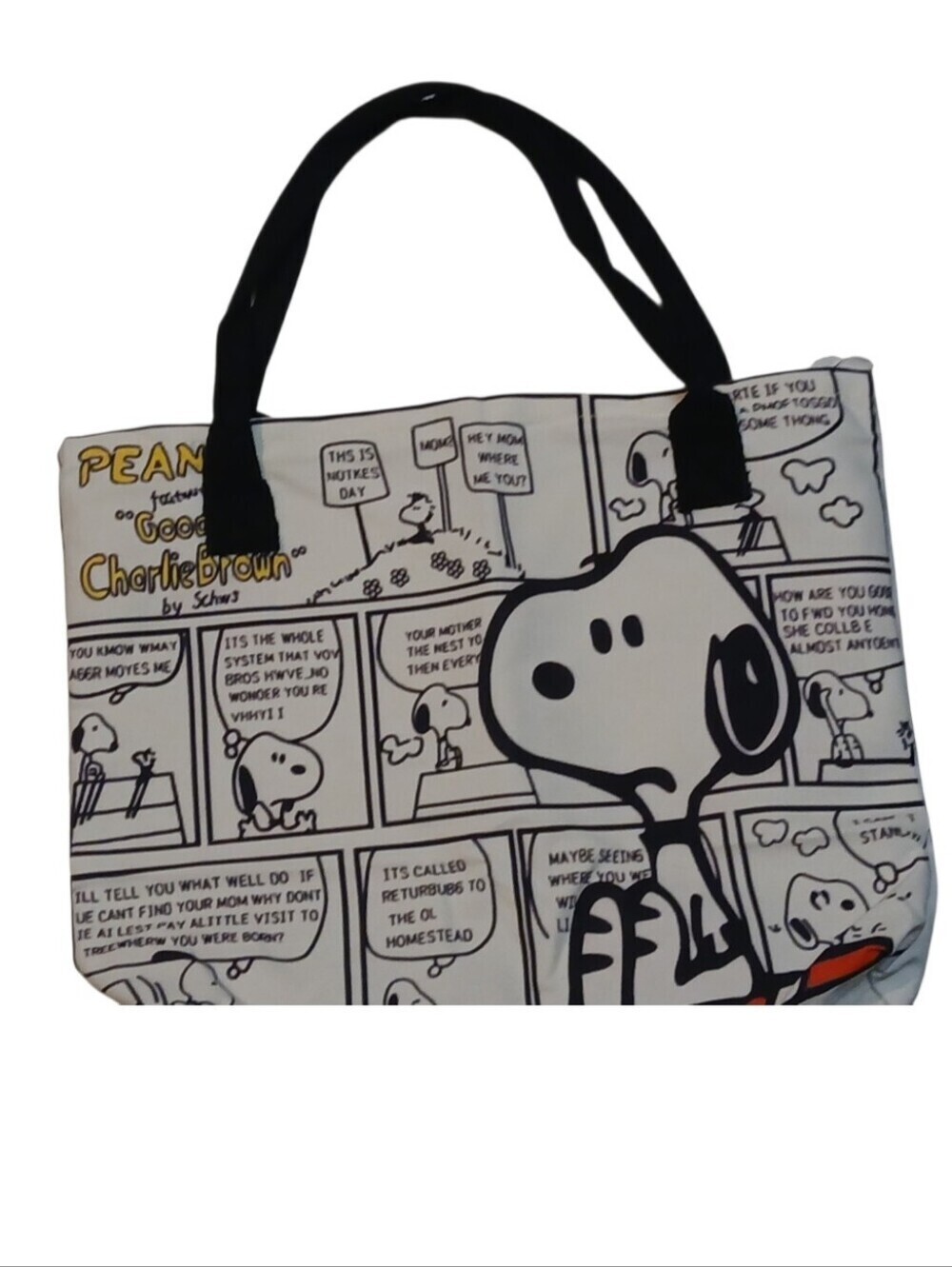 Peanuts -ECO Friendly, NWT Tote Bag,Snoopy-Comic Strip Background,Zipper Closure - Picture 12 of 12